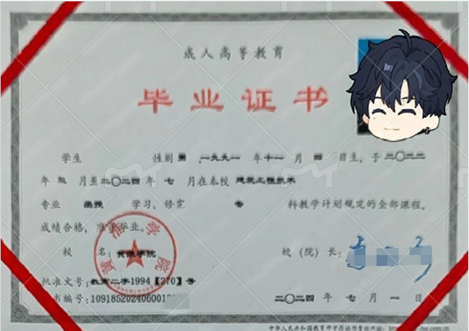 黄淮学院2024年函授专科毕业证书样本图片（建筑工程技术）